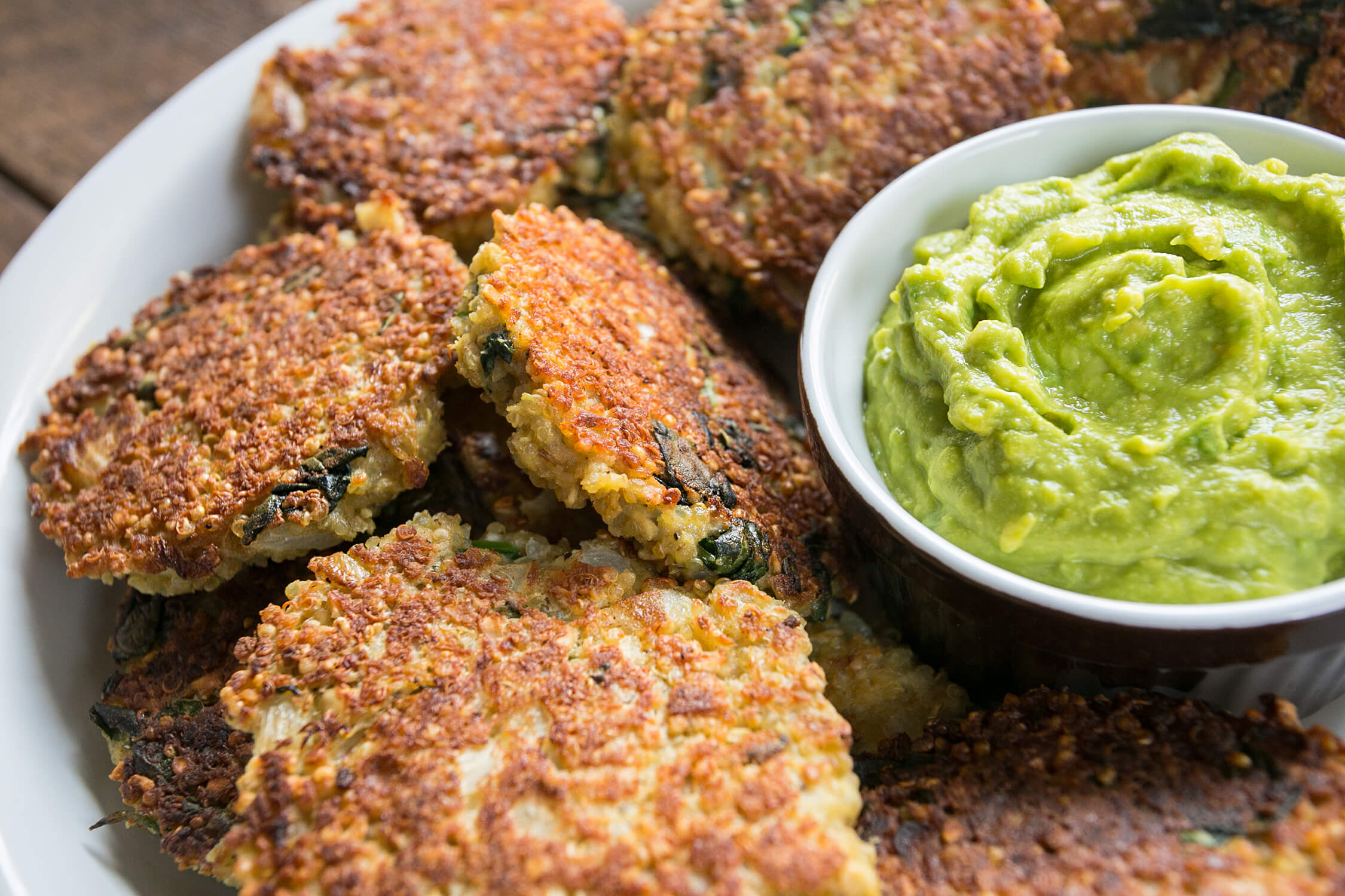 Kale Quinoa Fritters with Tangy Avocado Sauce