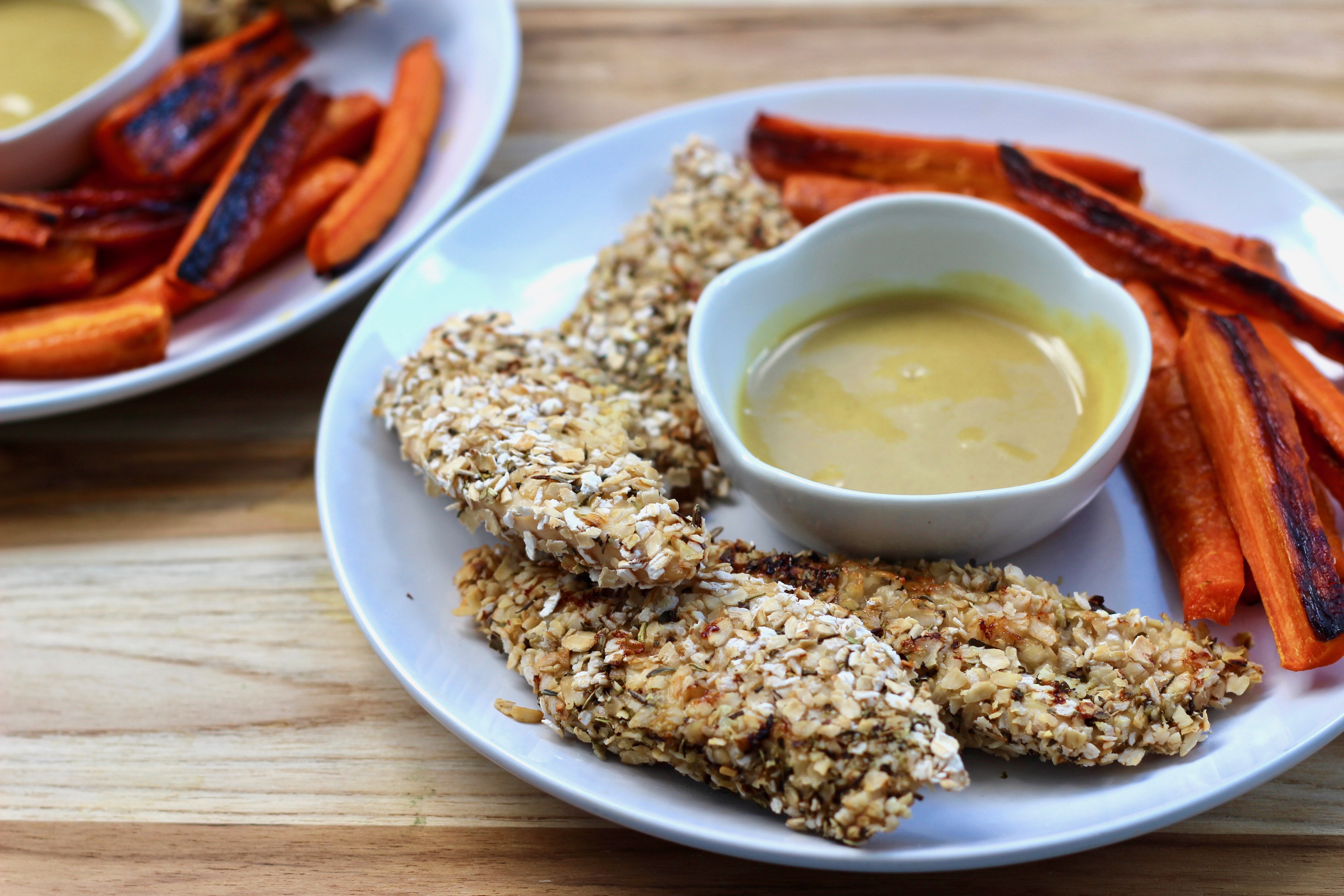 Family-friendly healthy dinner idea: Herbed Chicken Tenders with Honey Dijon Dipping Sauce