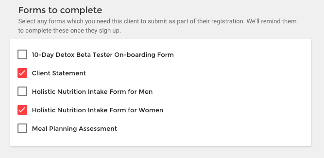 Nutrition intake forms and waivers.