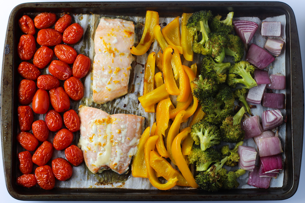 One Pan Salmon with Rainbow Veggies