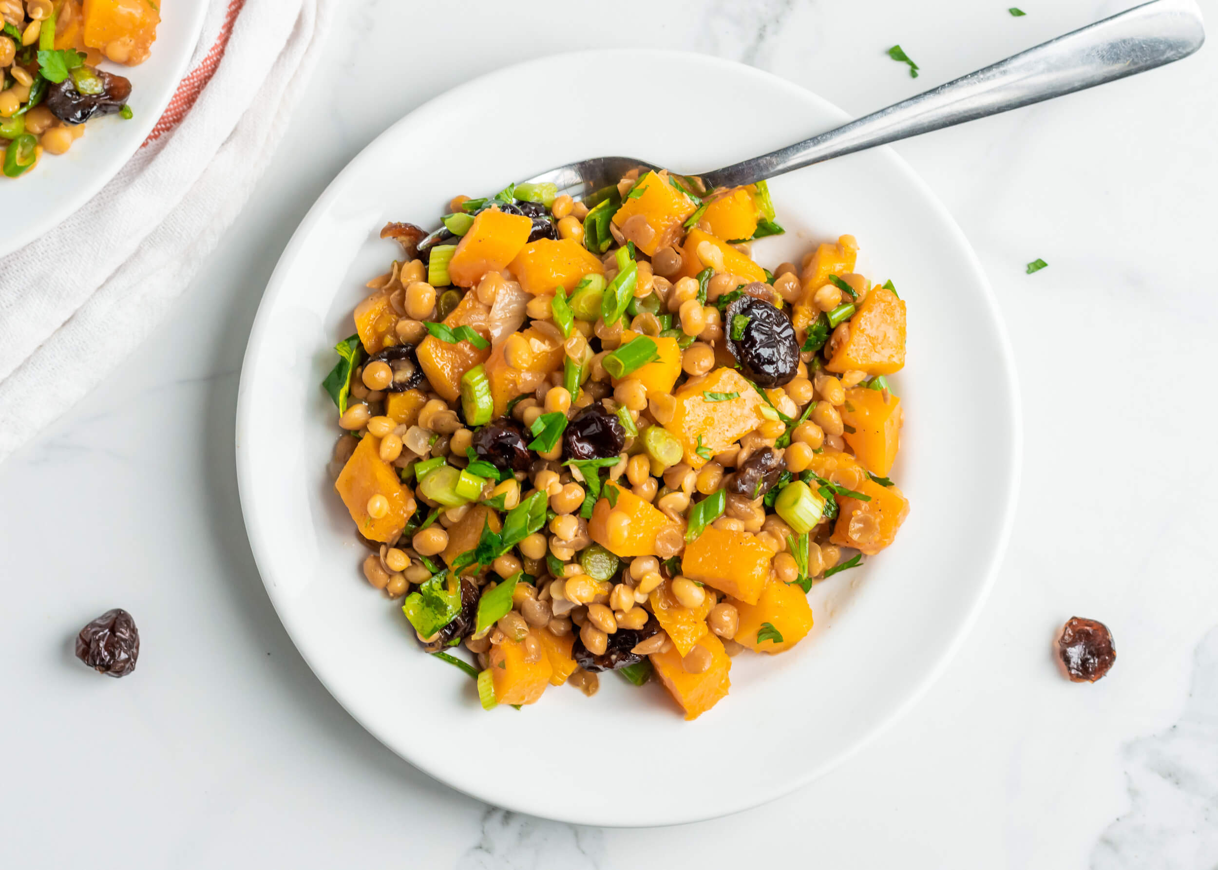 20 Healthy Meals to Help Your Clients Eat Healthy on a Tight Budget: Lentil Salad with Maple Roasted Squash