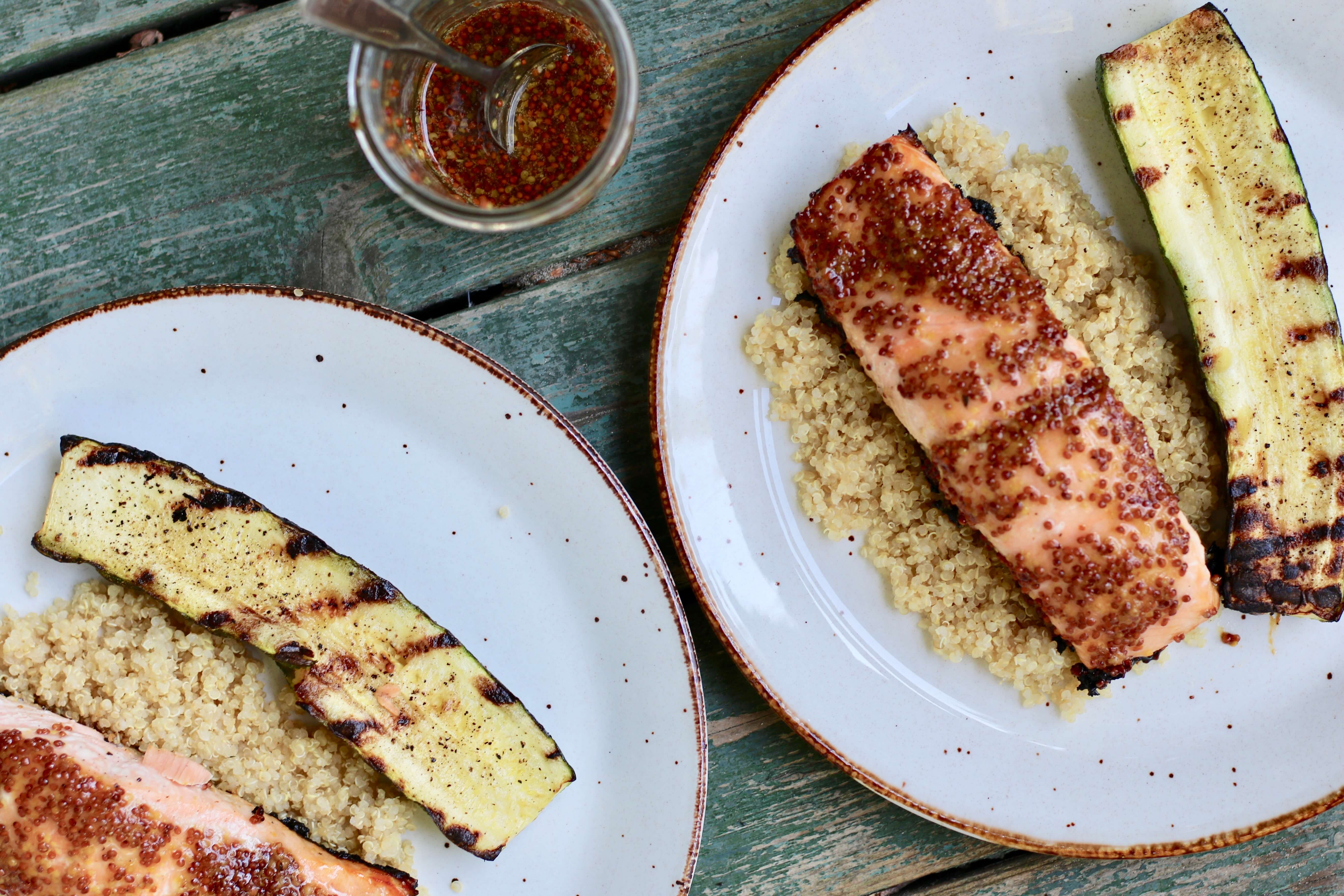 20 Summer-Inspired Meals Your Clients Will Love: Grilled Honey Dijon Salmon with Zucchini & Quinoa
