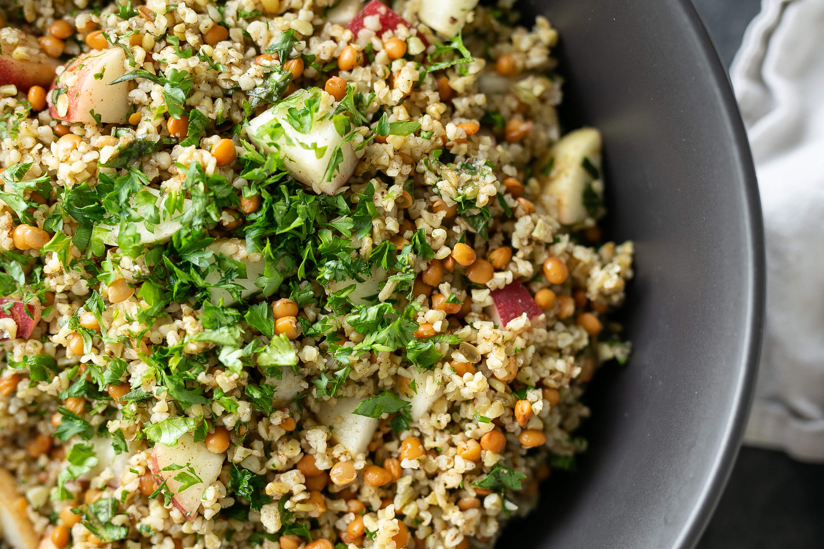20 Low-Fat Oil-Free Meals Your Clients Will Love: Peach & Lentil Freekeh Salad