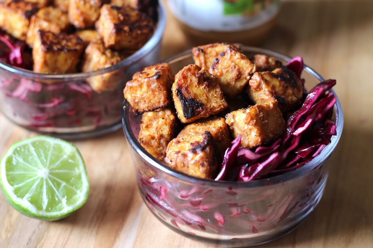 20 High Protein, Plant-Based Meals Your Clients Will Love: Peanut Tempeh with Purple Cabbage Slaw