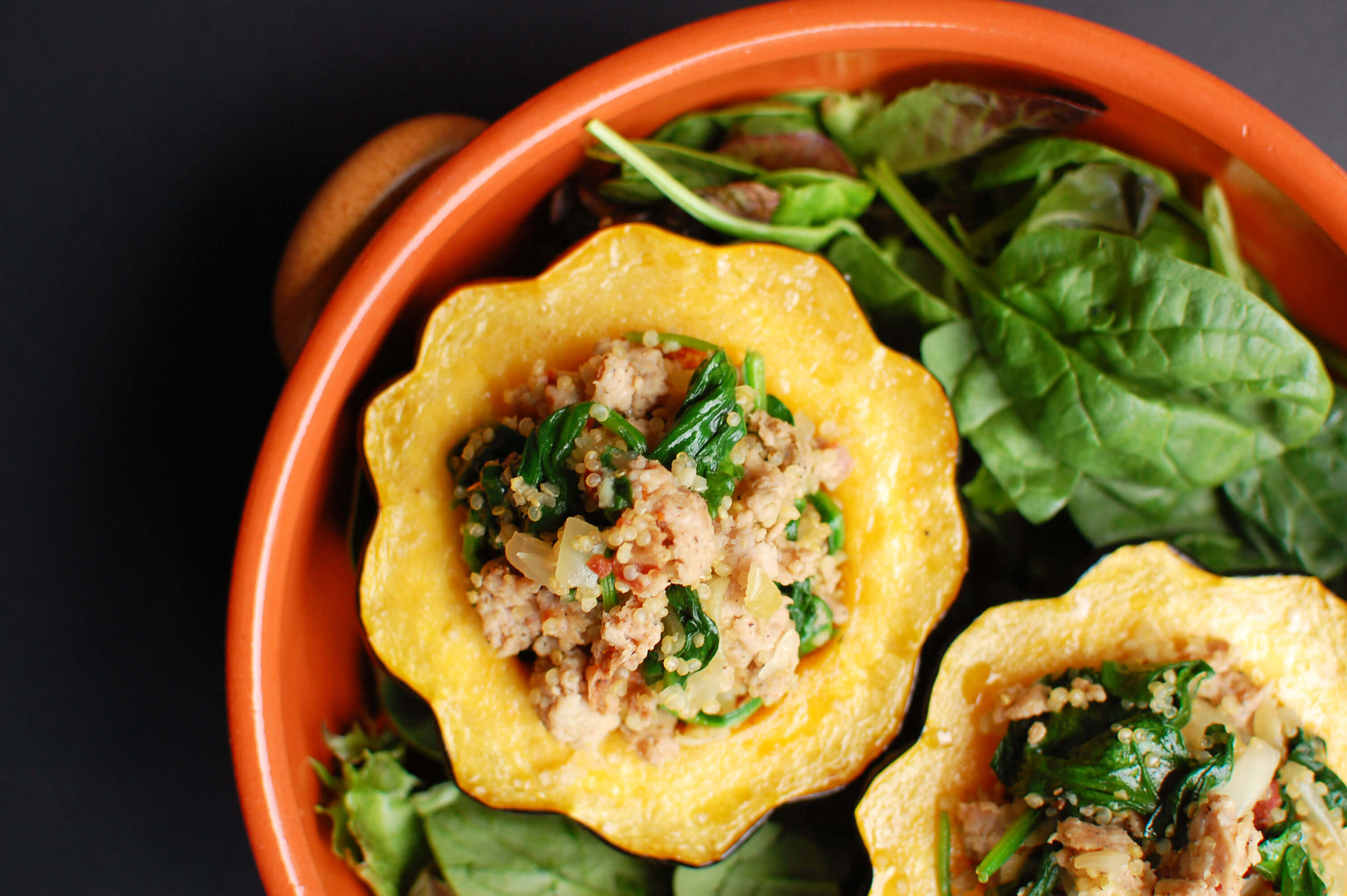 20 Healthy Fall & Thanksgiving Meal Ideas Your Clients Will Love: Sausage & Quinoa Stuffed Acorn Squash