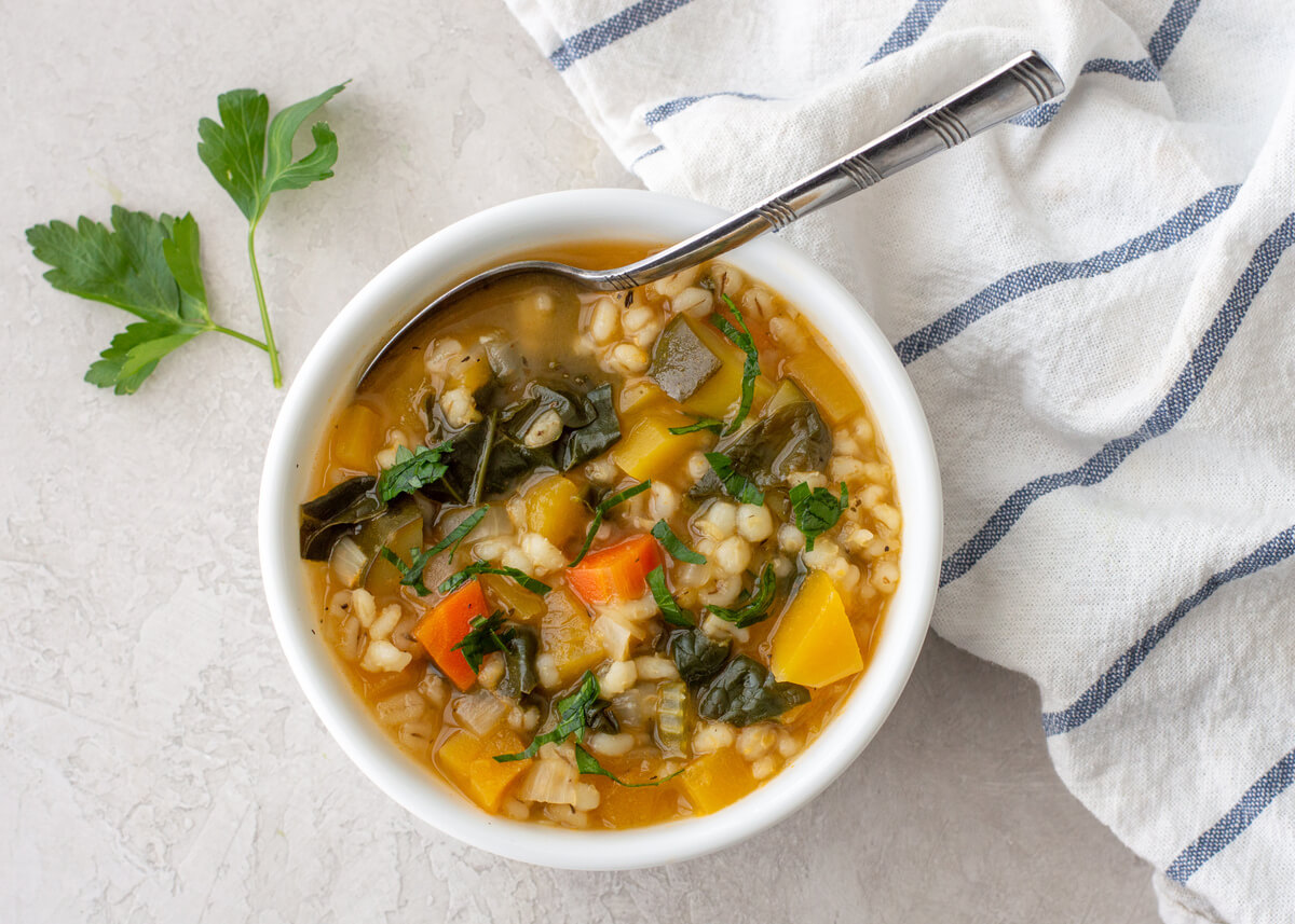20 Healthy Fall & Thanksgiving Meal Ideas Your Clients Will Love: Vegetable Barley Soup