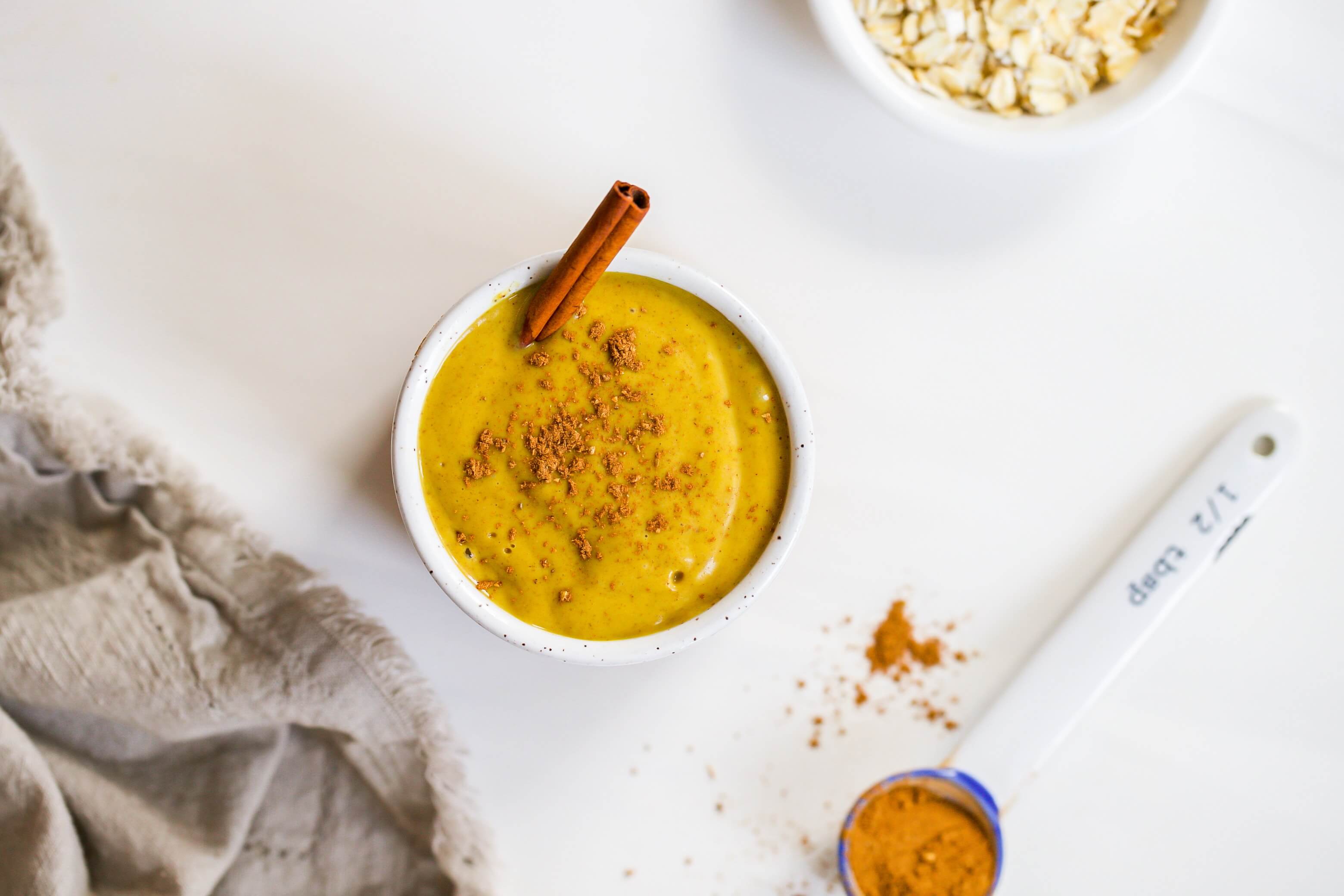 20 Healthy Fall & Thanksgiving Meal Ideas Your Clients Will Love: Pumpkin Spice Warm Smoothie