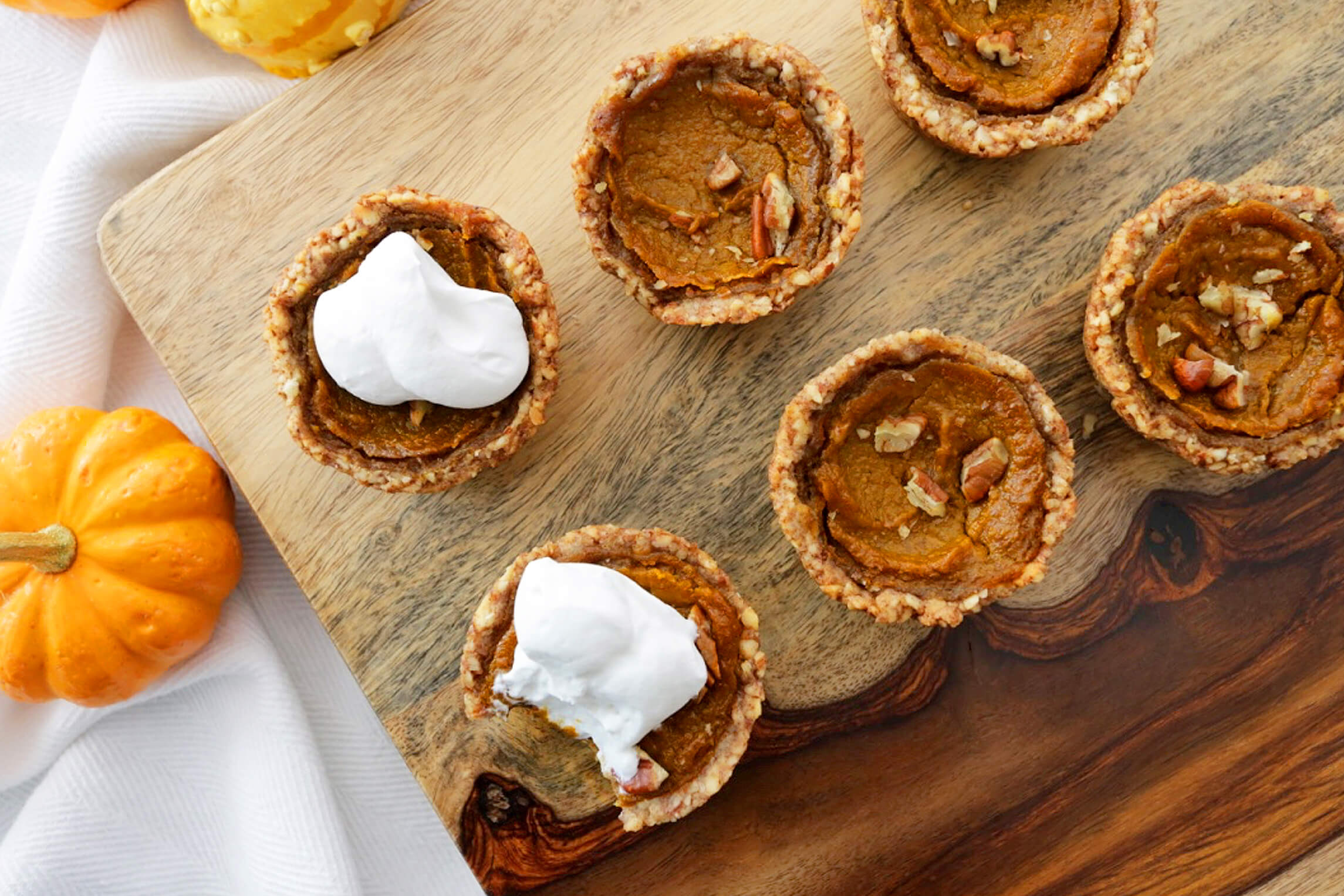 20 Healthy Fall & Thanksgiving Meal Ideas Your Clients Will Love: Pumpkin Pie Tarts with Coconut Whipped Cream