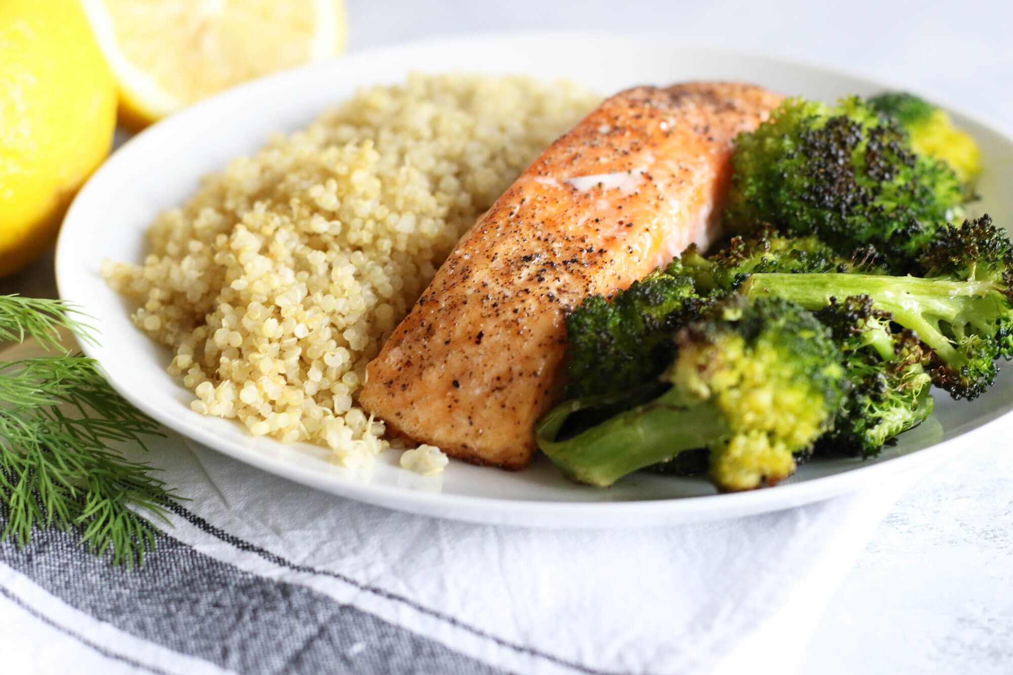 20 Simple Meals to Help Your Clients Hit Their Macros: Baked Salmon with Broccoli & Quinoa