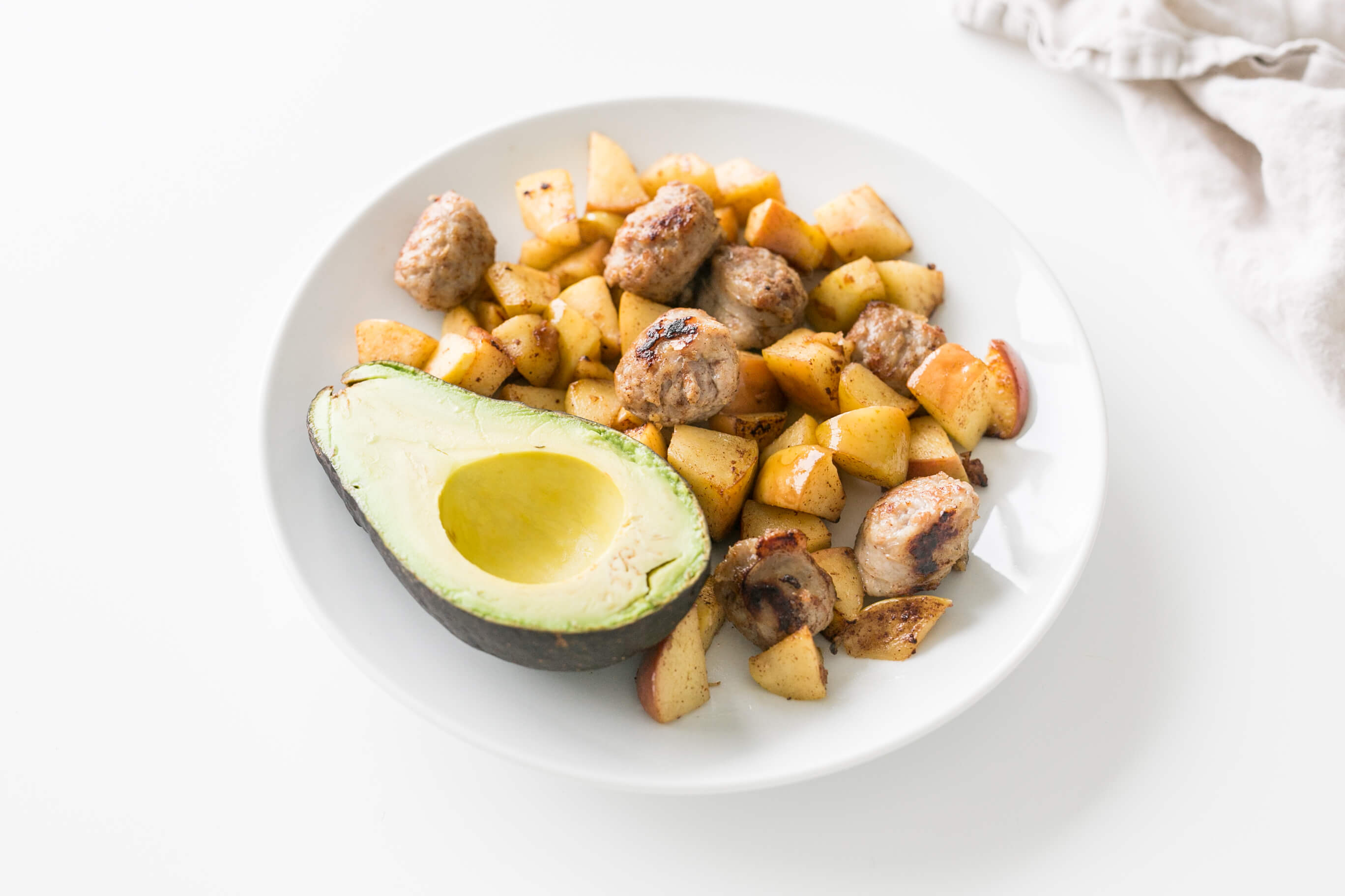 5 Ingredient Meal Ideas Your Clients Will Love: Skillet Sausages & Apples with Avocado