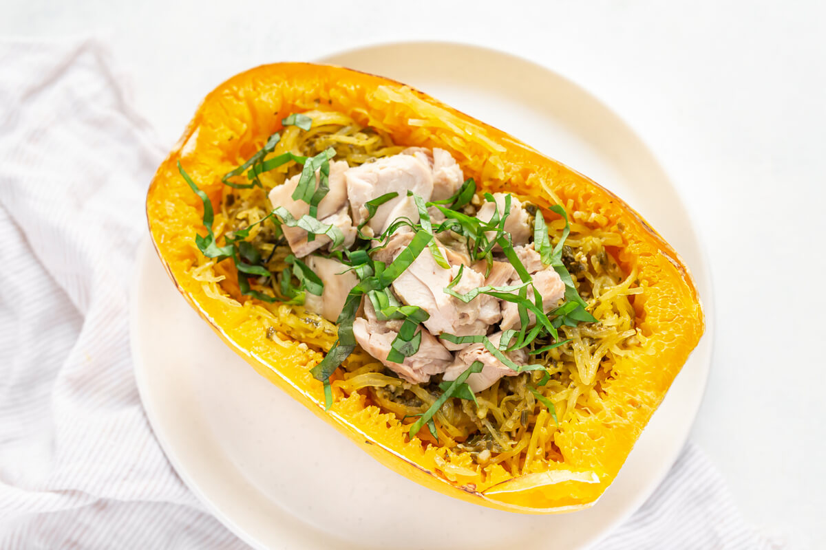 20 Specific Carbohydrate Diet Meals to Help Clients With Inflammatory Bowel Disease: One Pan Chicken & Pesto Spaghetti Squash