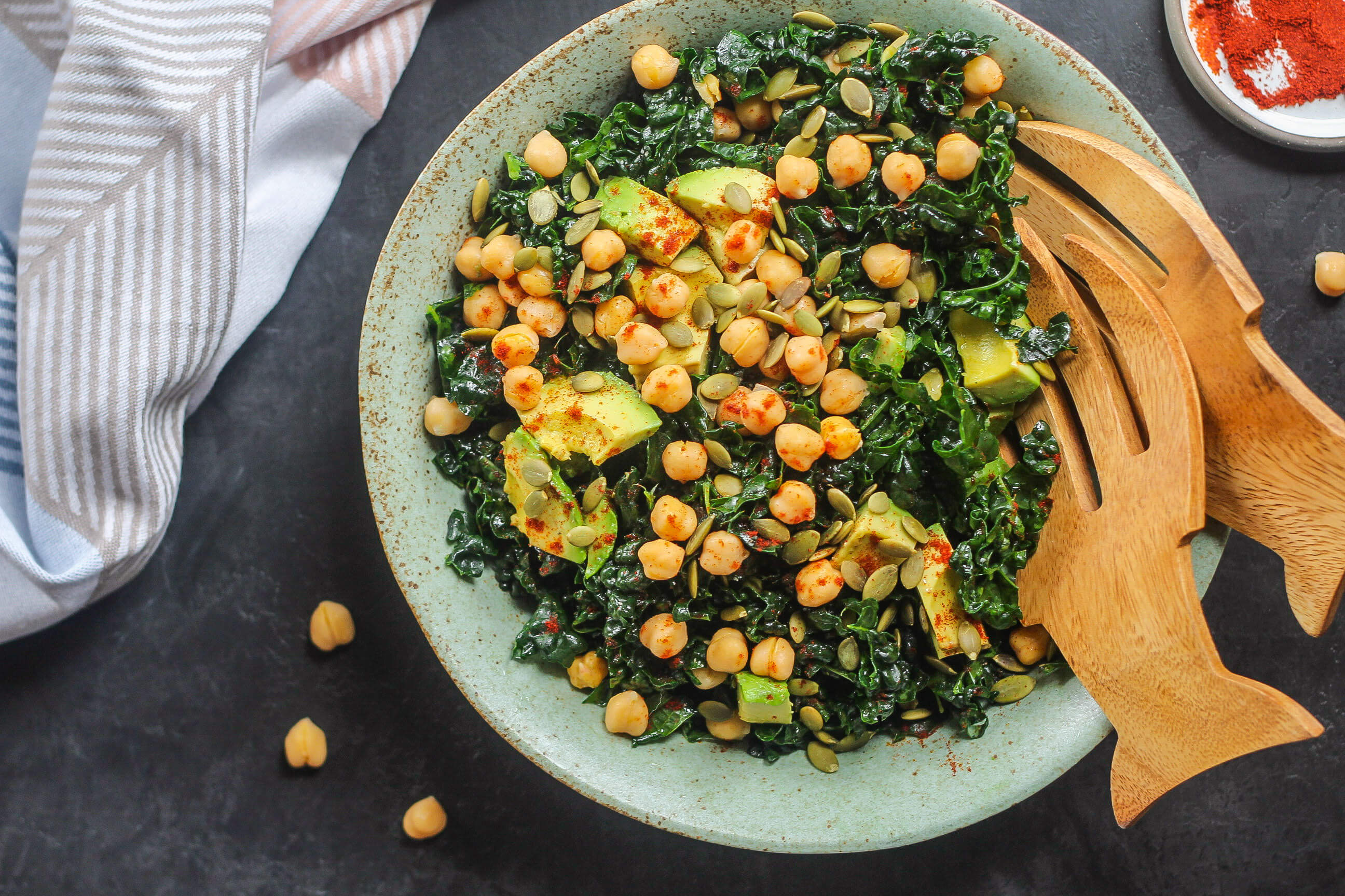 21 Recipe Ideas to Help Manage Your Clients Blood Sugar: Lemon Kale Salad with Chickpeas and Avocado