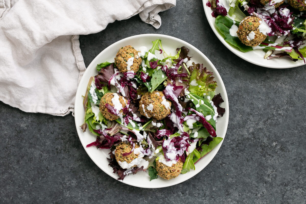 21 Recipe Ideas to Help Manage Your Clients Blood Sugar: Falafel Tahini Salad