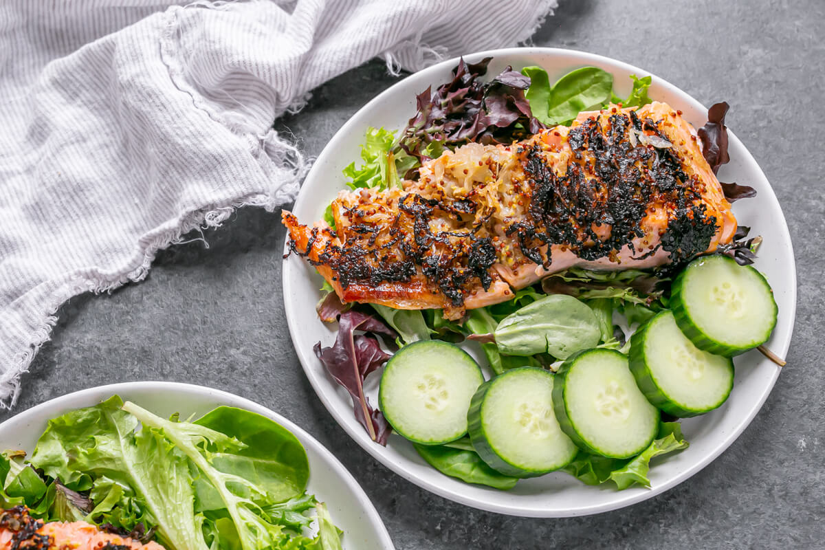 20 Meals to Help Clients Manage Gastroesophageal Reflux Disease (GERD):Sauerkraut Crusted Salmon with Greens