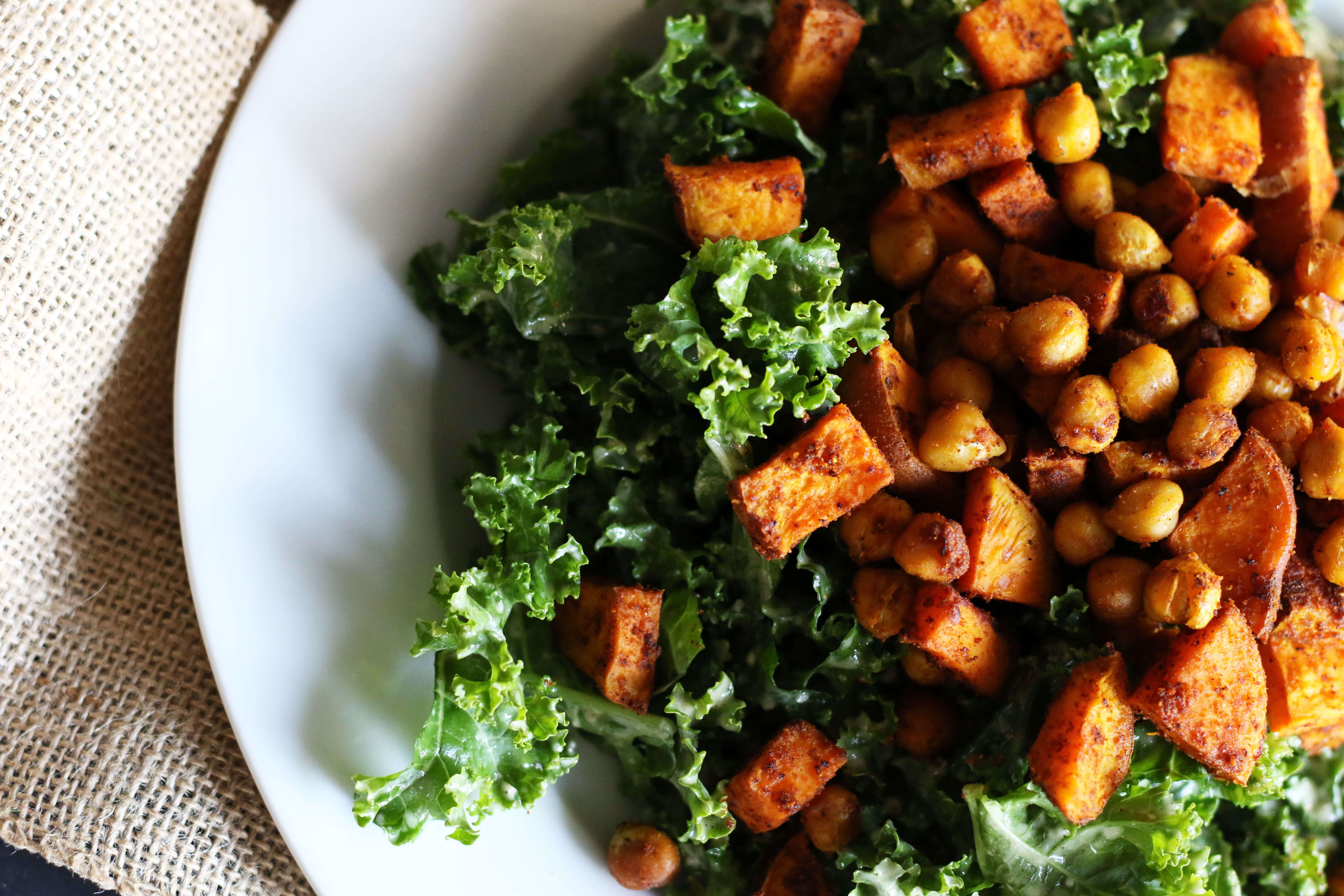 20 Meal Ideas to Help Clients with Eczema: Creamy Garlic Kale with Crispy Chickpeas & Sweet Potato