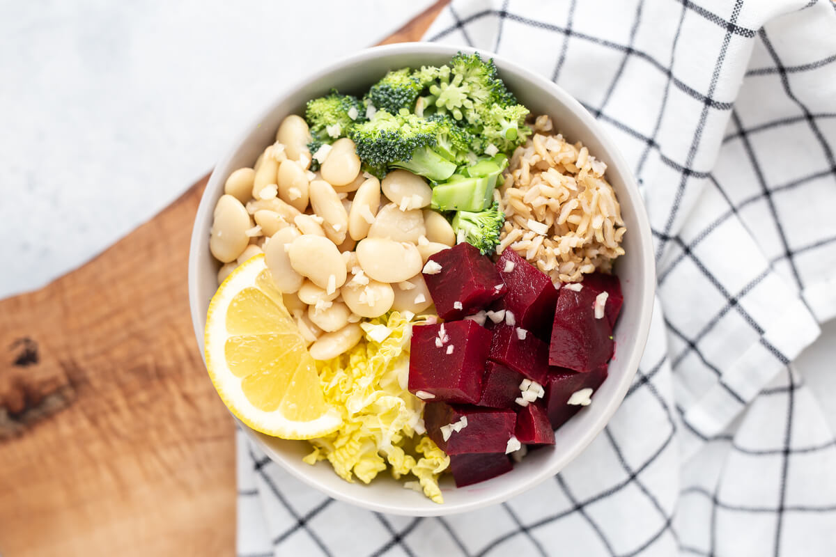 20 Meal Ideas to Help Clients Manage Acne: Lima Bean, Rice & Beet Bowl
