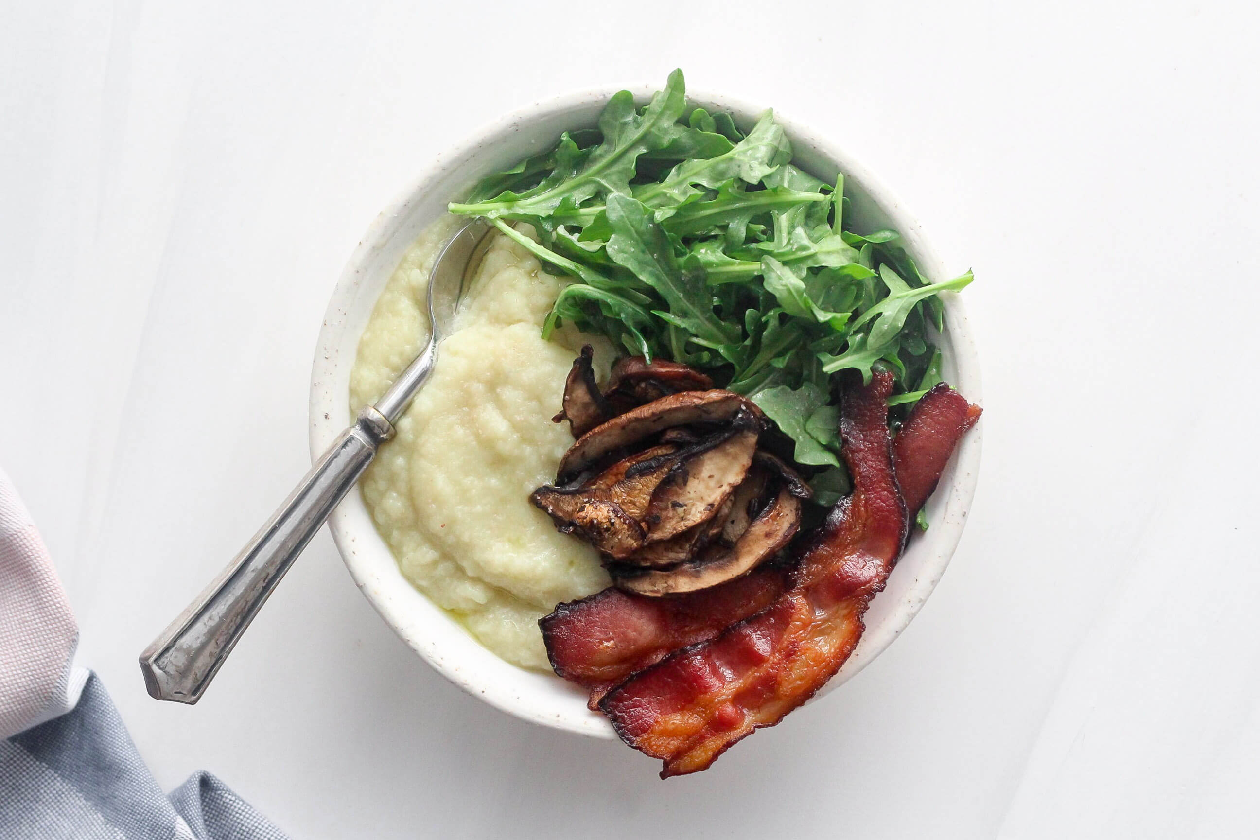 20 Meal Ideas to Help Clients Manage Acne: Mashed Cauliflower Breakfast Bowl