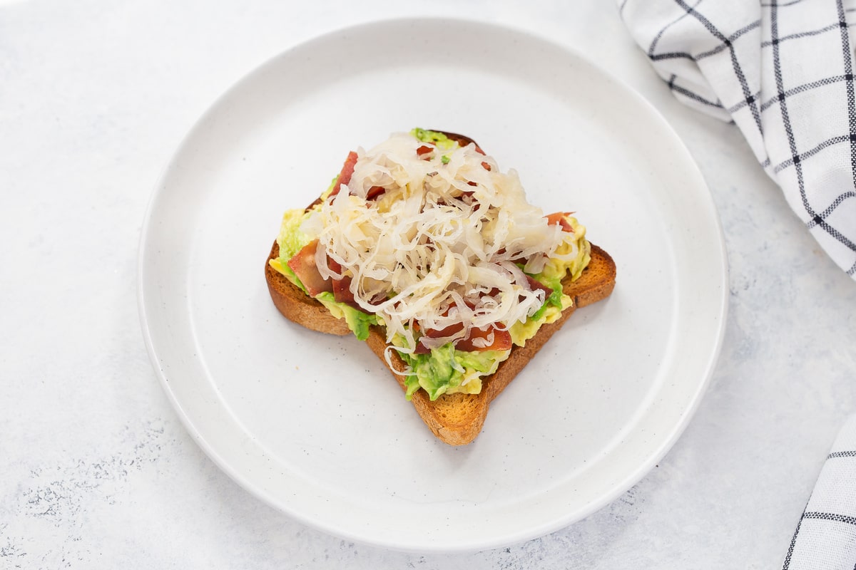 20 Meal Ideas to Support Your Clients Oral Health:Sauerkraut & Turkey Bacon Avocado Toast
