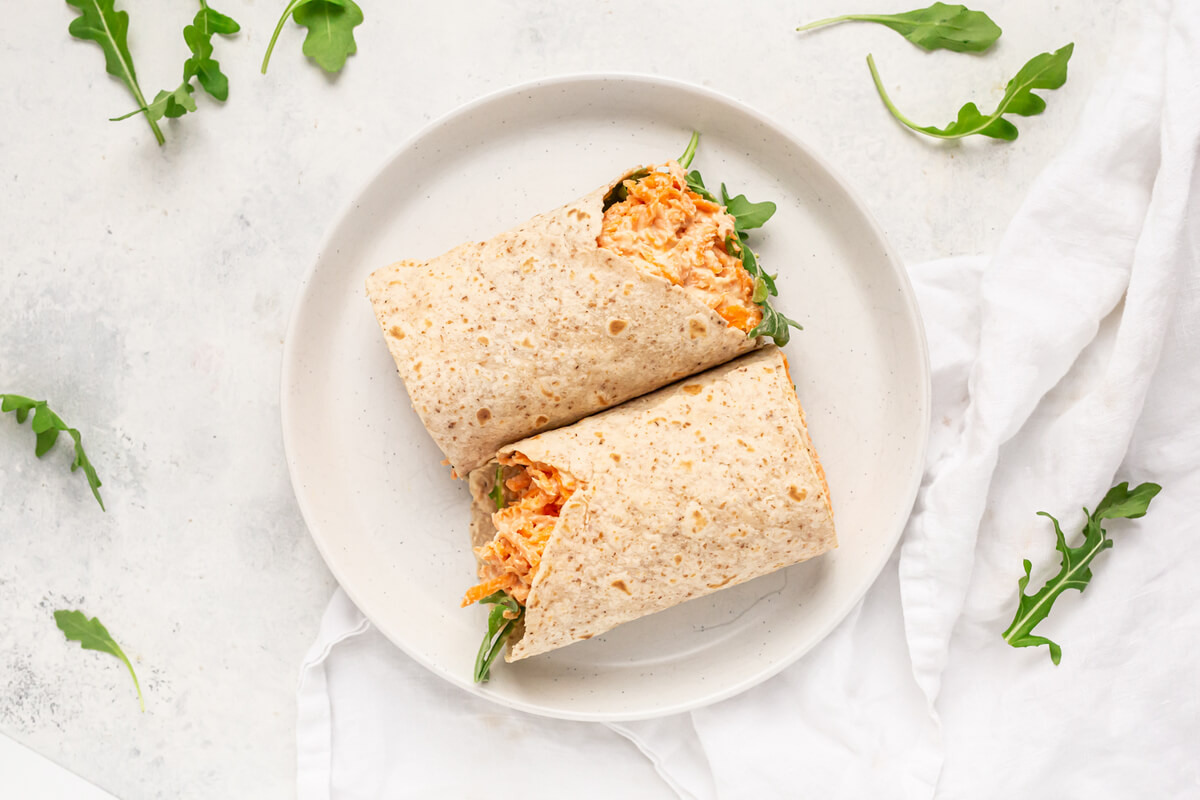 20 Meal Ideas to Support Student-Athletes: Carrot, Hummus & Arugula Wrap