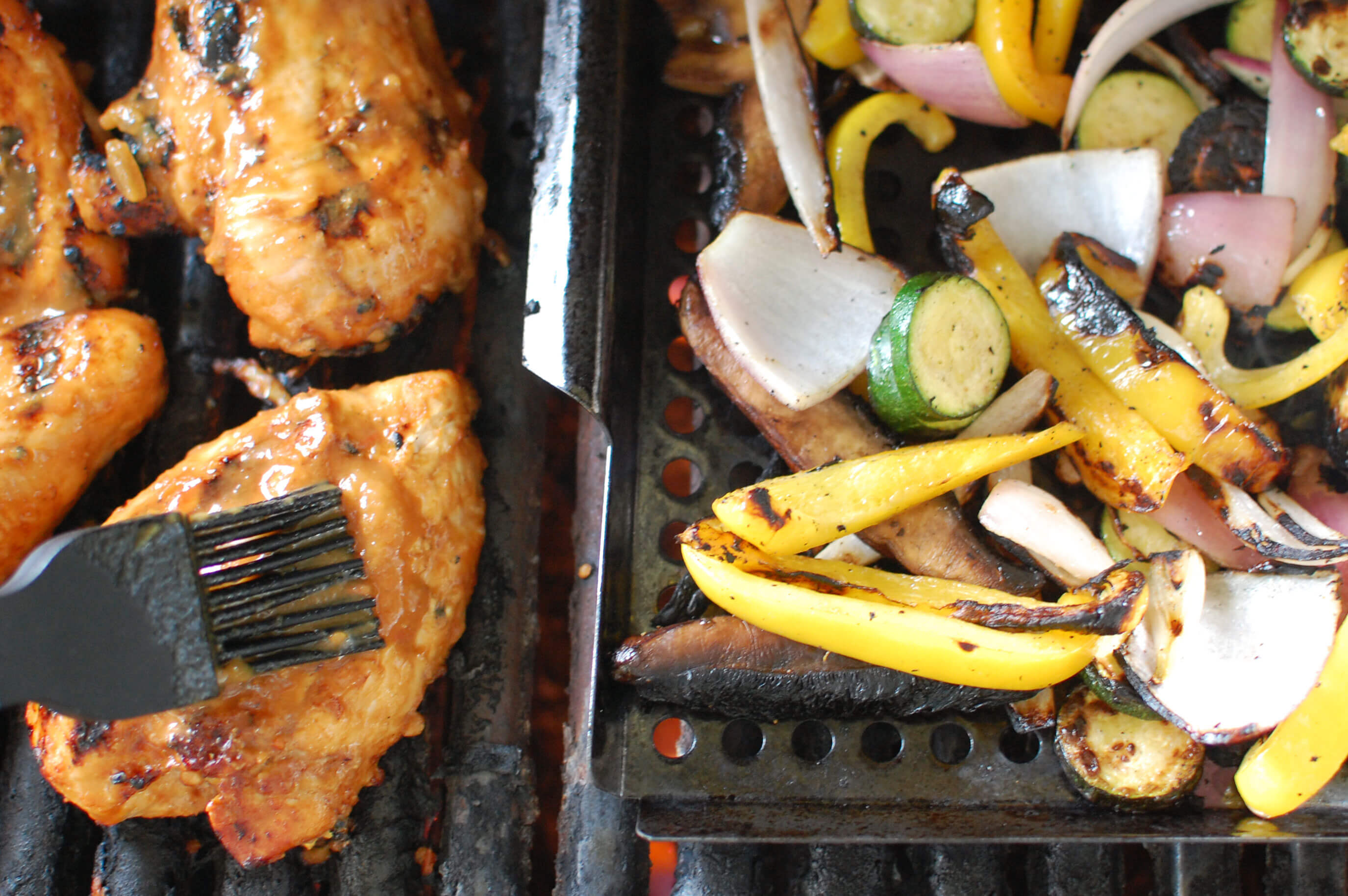 20 Meal Ideas Your Clients Can Grill This Summer: BBQ Chicken with Grilled Balsamic Vegetables