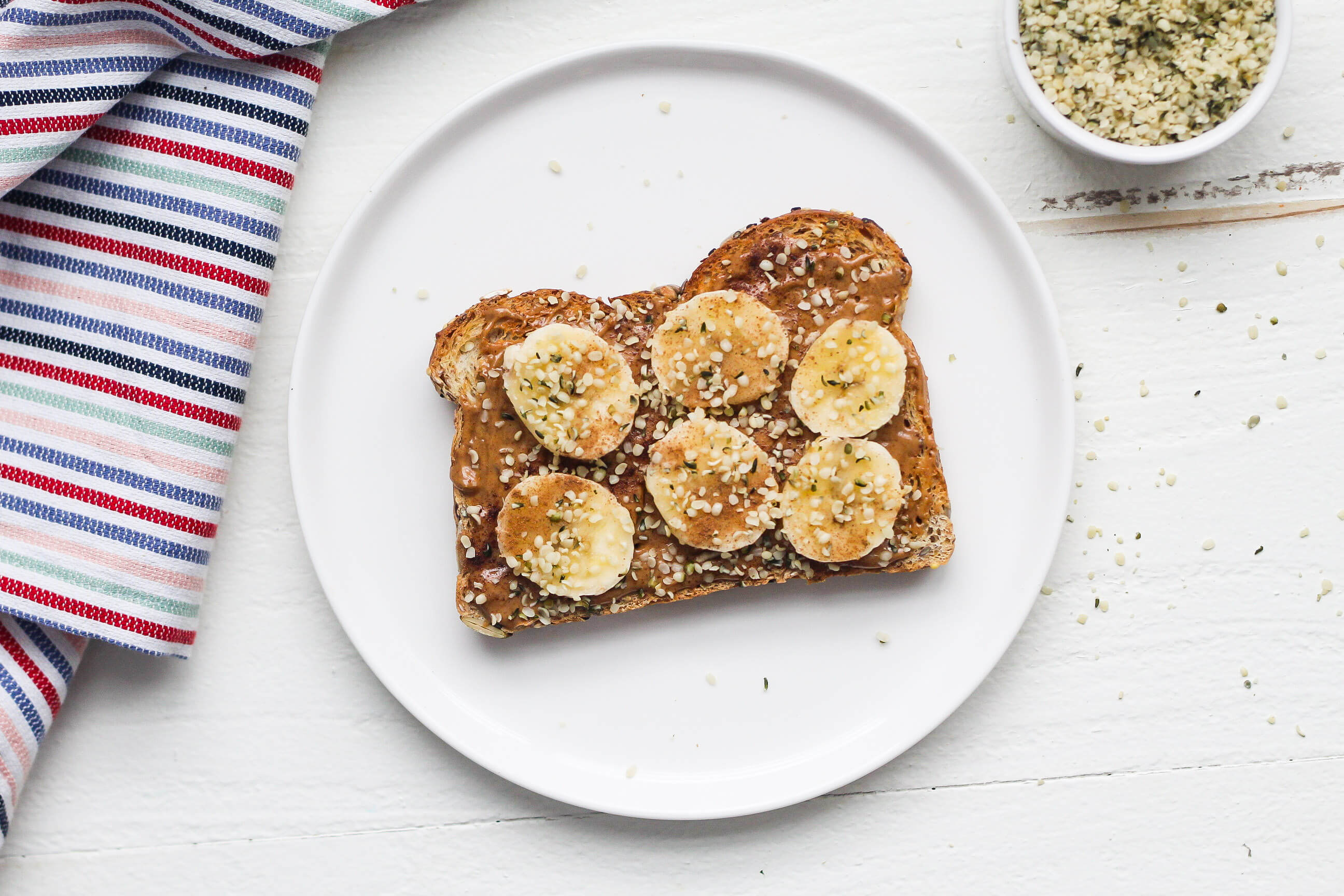 20 Meal Ideas to Support Student-Athletes: Toast with Nut Butter, Banana & Hemp Seeds